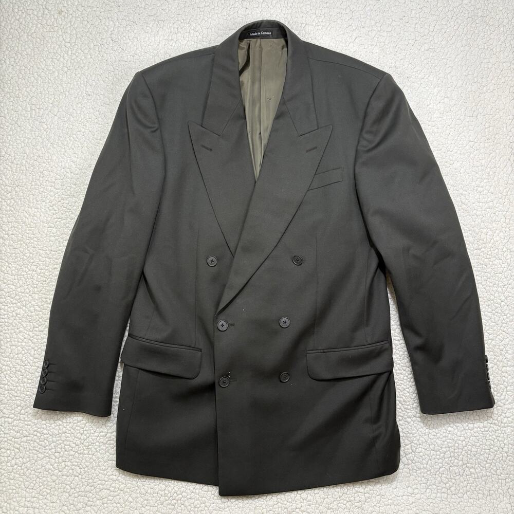 Yves Saint Laurent YSL Double Breasted Blazer Green Worsted Wool 44 Mens Suit